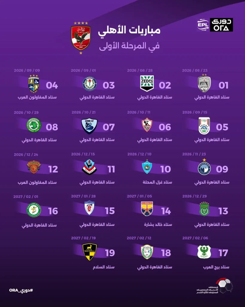 جدول مباريات الأهلي